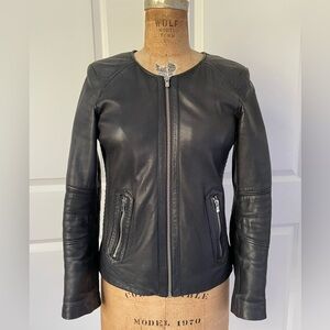 Mango Genuine 100% Sheep Leather Jacket, Black. Size XXS (Fits like a 2-4).